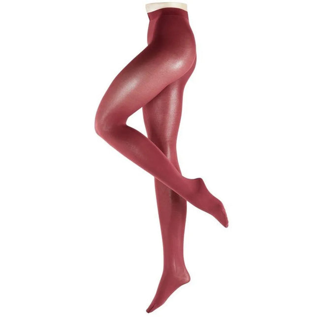 Falke damespanty Cotton Touch TI 40081 in bordeauxrood, effen en licht glanzend, met gekruiste benen. - Jambelles