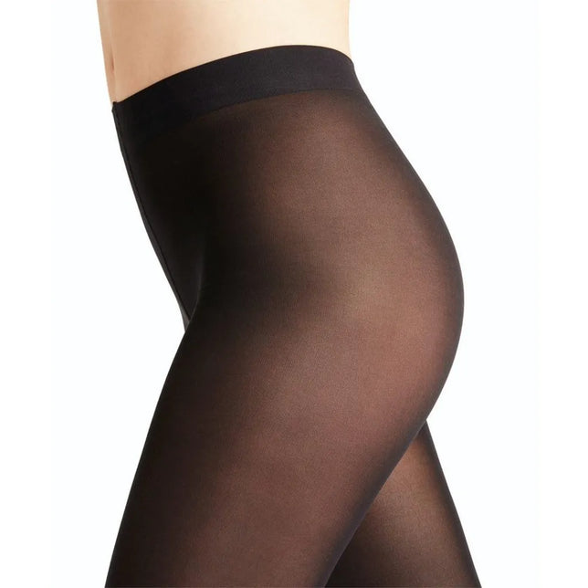 Falke damespanty Matt Deluxe 30 LE 40631 in zwart, transparant en mat met brede tailleband. - Jambelles
