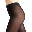 Zwarte Falke damespanty Matt Del. 30 LE 40631, transparant en mat, enkelvrij gedragen met zwarte pumps. - Jambelles