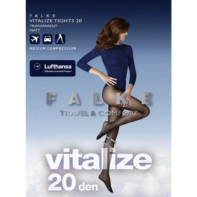 Falke damespanty Vitalize TI 20 40542 in zwart, transparant en mat met medium compressie, gedragen door een model. - Jambelles