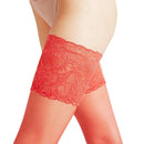 Falke dames stay-up kousen Seidengl. 15 in koraalrood, transparant met brede kanten bloemenboord - Jambelles