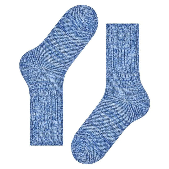 Falke Brooklyn SO 12430 herensokken in blauw gemêleerd breisel met geribde schacht, afgebeeld als paar. - Jambelles