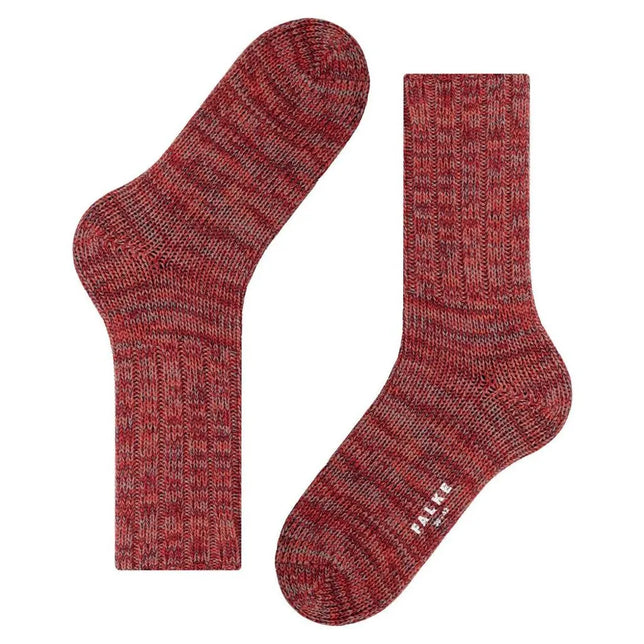 Falke heren sokken Brooklyn SO 12430 in rood gemêleerd breisel met ribboorden en wit Falke-logo. - Jambelles