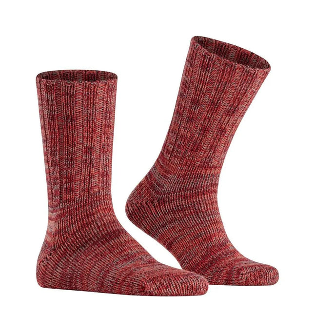 Falke heren sokken Brooklyn SO 12430 in rood gemêleerd breisel met grove ribstructuur. - Jambelles