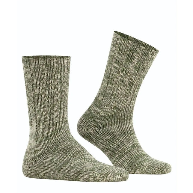 Falke Brooklyn SO 12430 herensokken in gemêleerd olijfgroen met grof ribgebreid patroon. - Jambelles