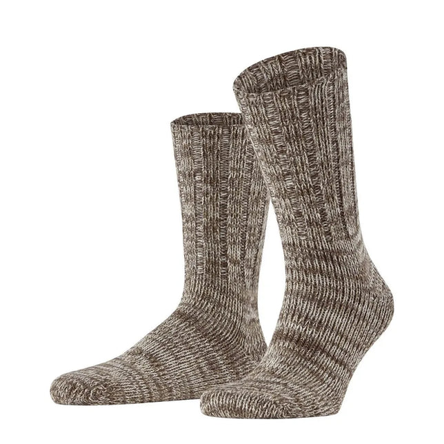 Falke herensokken Brooklyn SO 12430 in bruin-beige gemêleerd breisel met verticale ribstructuur. - Jambelles