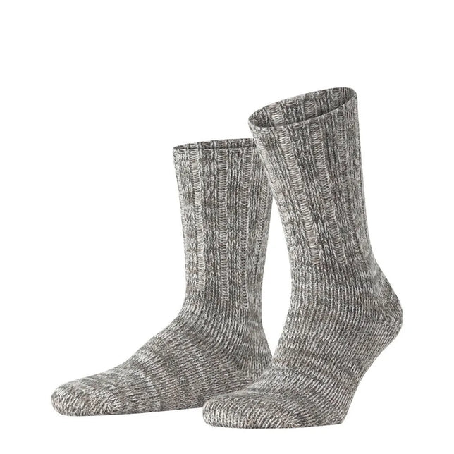 Falke Brooklyn SO 12430 herensokken in grijs gemêleerd breisel met verticale ribstructuur. - Jambelles