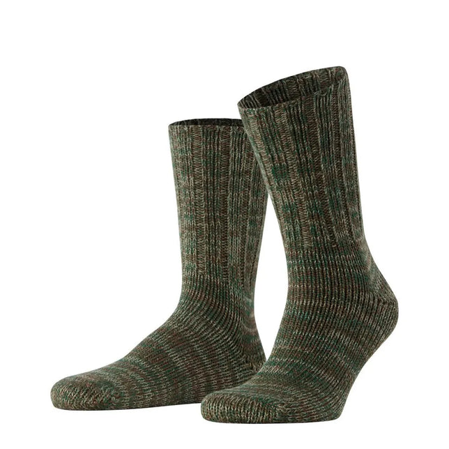 Falke heren sokken Brooklyn SO 12430 in gemêleerd groen-bruin met een grof ribgebreid patroon. - Jambelles