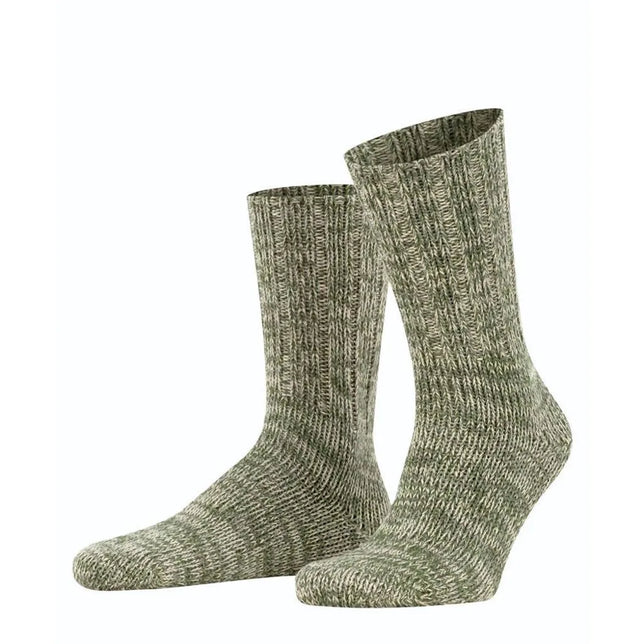 Falke Brooklyn SO 12430 herensokken in grijsgroen gemêleerd breisel met verticale ribstructuur. - Jambelles