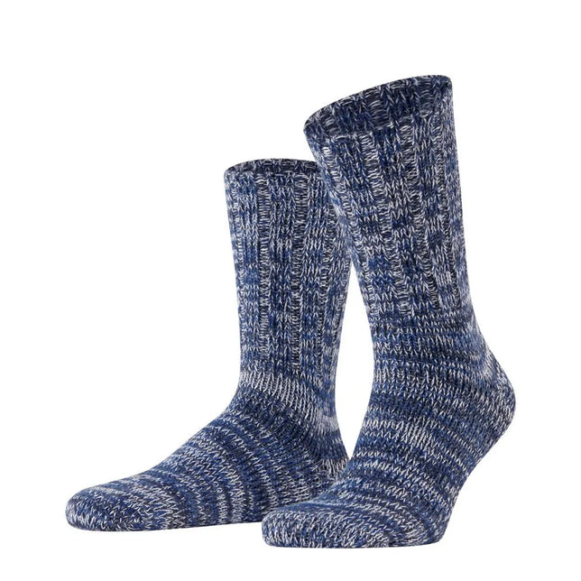 Paar Falke herensokken Brooklyn SO 12430 in blauw-wit gemêleerd breisel met geribde schacht. - Jambelles