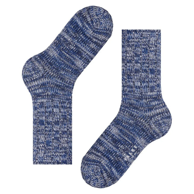 Falke heren sokken Brooklyn SO 12430 in blauw-wit gemêleerd breisel met geribde schacht en Falke-logo. - Jambelles