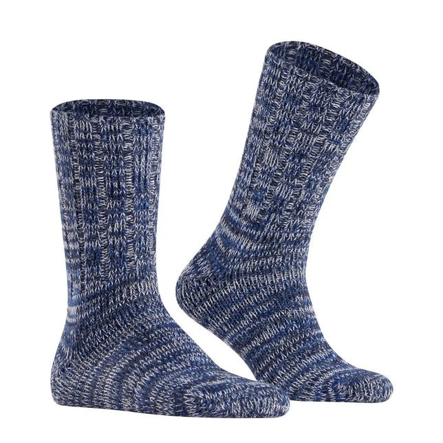 Falke heren sokken Brooklyn SO 12430 in blauw gemêleerd breisel met grof ribpatroon en geribde boord. - Jambelles