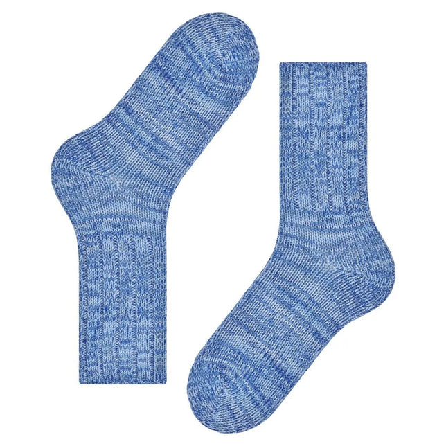 Falke herensokken Brooklyn SO 12430 in blauw gemêleerd breisel met geribde schacht, afgebeeld als paar. - Jambelles