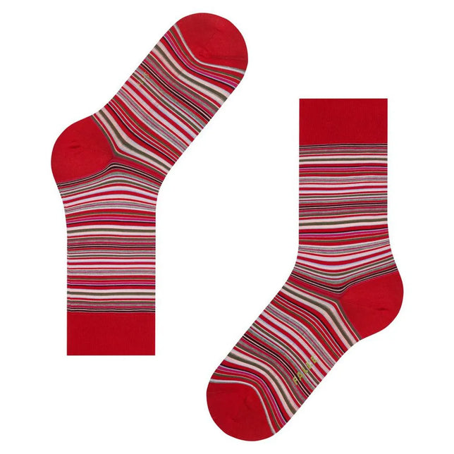 Falke heren sokken Microblock SO 14041, rood met fijne horizontale strepen in grijs, wit, roze en zwart. - Jambelles