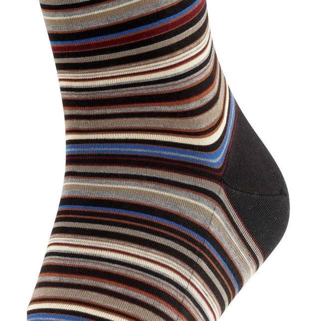 Falke Heren Sokken Microblock SO 14041 in zwart met fijne strepen in bruin, beige, grijs, rood en blauw - Jambelles