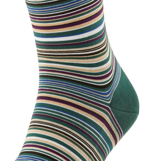 Falke Microblock SO 14041 herensok in groen met fijne strepen in beige, wit, paars, blauw en bruin - Jambelles