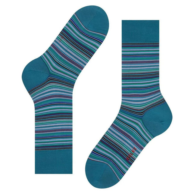 Falke Heren Sokken Microblock SO 14041 in turquoise met fijne strepen en effen boord, hiel en teen - Jambelles
