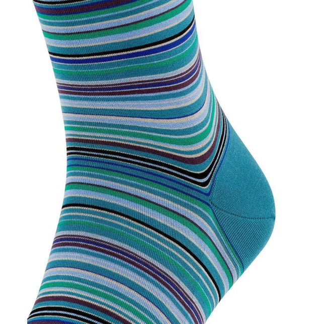 Falke herensok Microblock SO 14041 in turquoise met fijne strepen in blauw, groen, wit, zwart en paars. - Jambelles