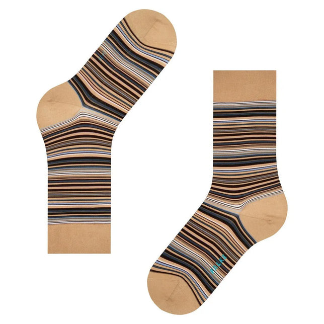 Falke herensokken Microblock SO 14041, beige met fijne horizontale strepen in zwart, blauw, wit en bruin. - Jambelles