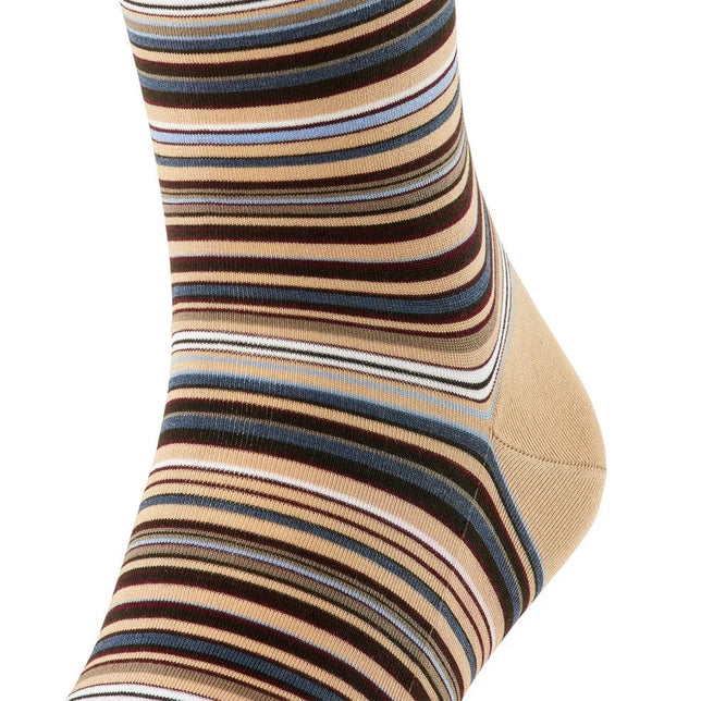 Falke herensok Microblock SO 14041 in beige met fijne horizontale strepen in blauw, bruin, bordeaux, zwart en wit - Jambelles