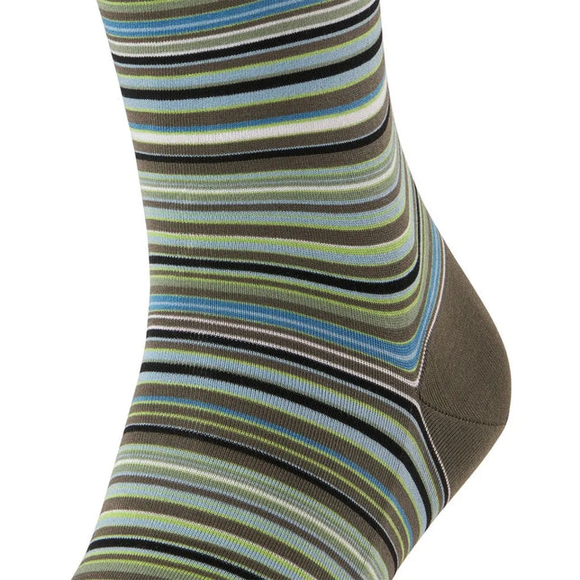 Falke herensok Microblock SO 14041 in bruin met fijne horizontale strepen in groen, blauw, zwart en wit. - Jambelles