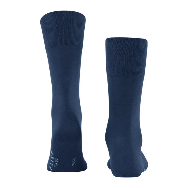 Falke heren sokken Microblock SO 14041 in donkerblauw, effen uitgevoerd met brede geribde boorden. - Jambelles