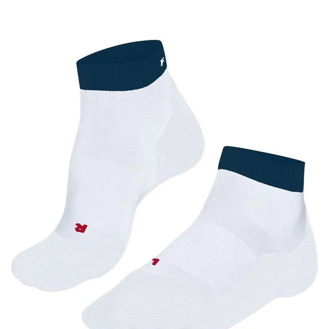 Falke heren hardloopsokken RU4 Endurance Short M 16705 in wit met donkerblauwe boord en rode L/R-markeringen. - Jambelles