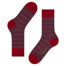 Falke Sens Mapped Lin SO 12438 herensokken in paars met bordeauxrode strepen, teen, hiel en boord en groen logo. - Jambelles