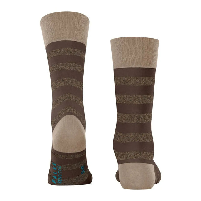 Falke Sens Mapped Lin SO 12438 herensokken in bruin en taupe met horizontale strepen en contrasterende hiel. - Jambelles