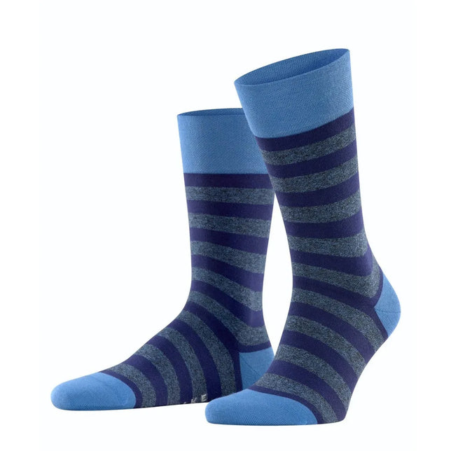 Falke heren sokken Sens Mapped Lin SO 12438 in blauw met donkerblauwe en grijze strepen en lichtblauwe boord, teen en hiel - Jambelles