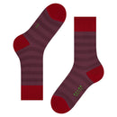 Falke Sens Mapped Lin SO 12438 herensokken in paars met bordeauxrode strepen, teen, hiel en boord en groen logo. - Jambelles