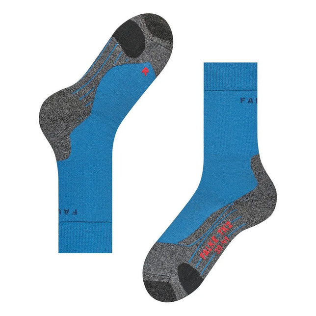 Falke heren wandelsokken TK2 16474 in blauw met grijze verstevigde teen en hiel, ribboord en rode details. - Jambelles