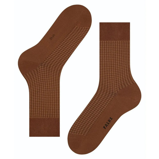 Falke heren sokken Uptown Tie SO 12437 in bruin met fijn ruitpatroon en effen boord, hiel en teen. - Jambelles