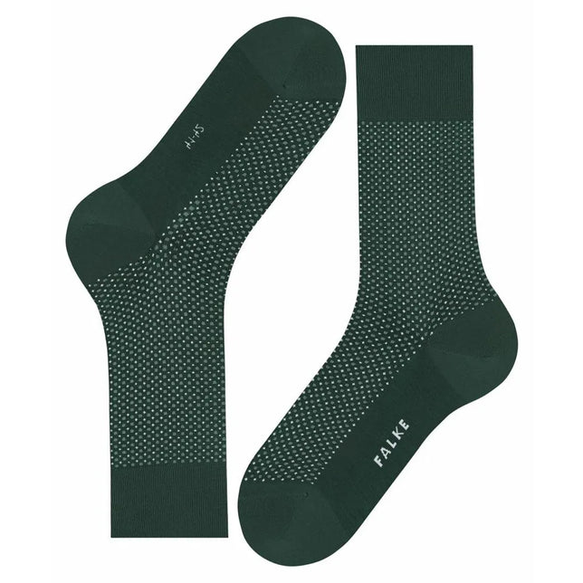 Falke Heren Sokken Uptown Tie SO 12437 in donkergroen met fijn licht stippenpatroon en effen boord, hiel en teen - Jambelles