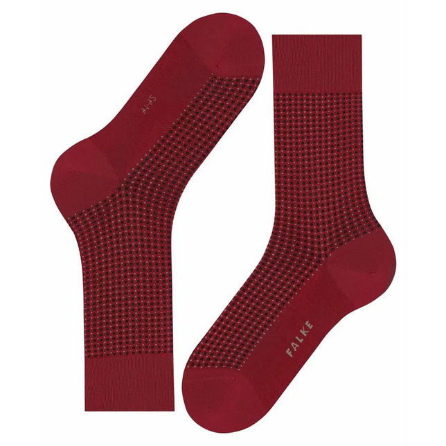 Falke heren sokken Uptown Tie SO 12437 in bordeauxrood met een fijn zwart vierkantjespatroon. - Jambelles