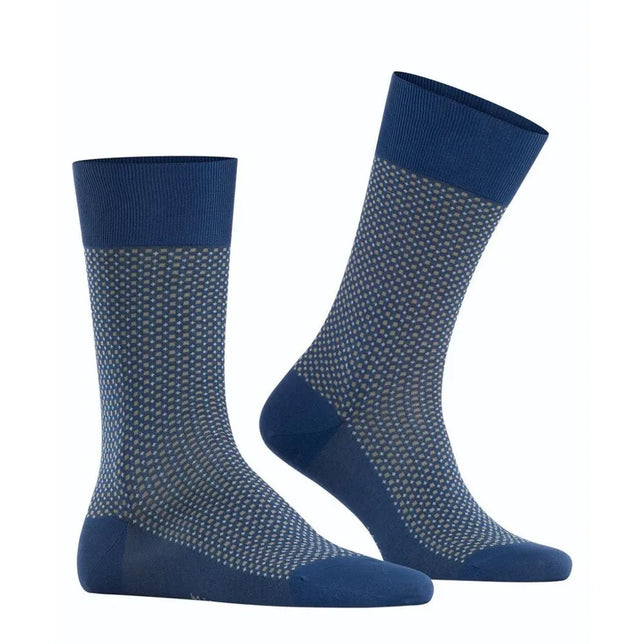 Falke Uptown Tie SO 12437 herensokken in donkerblauw met fijn geometrisch dessin en effen boord, hiel en teen - Jambelles