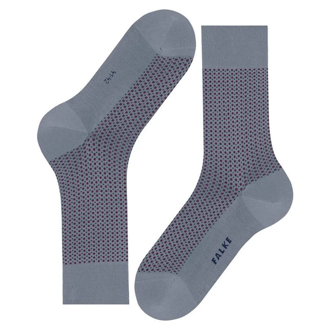 Falke heren sokken Uptown Tie SO 12437 in grijs met paars geometrisch stippenpatroon en effen boord, hiel en teen. - Jambelles