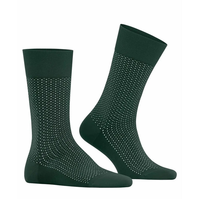 Donkergroene Falke herensokken Uptown Tie SO 12437 met fijn lichtgrijs stippenpatroon en effen boord, hiel en teen. - Jambelles