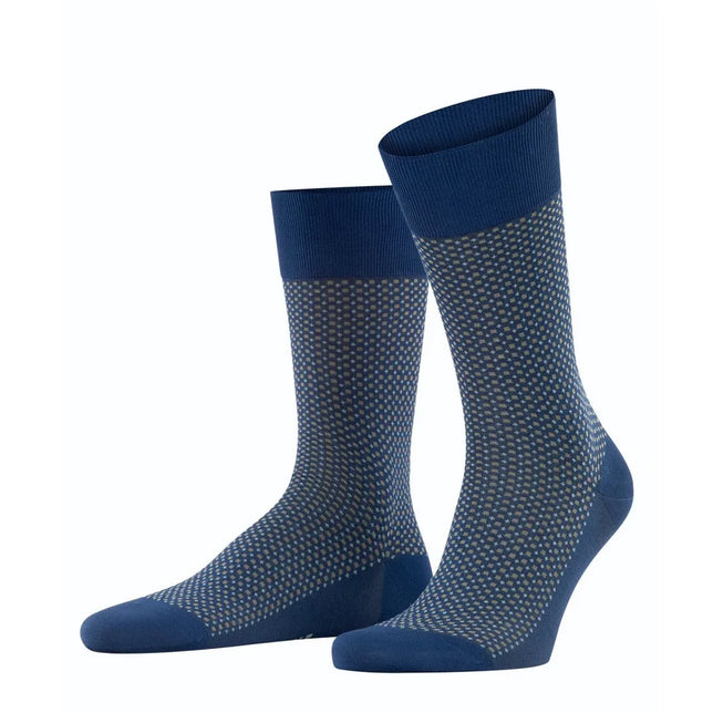 Falke heren sokken Uptown Tie SO 12437 in donkerblauw met fijn beige en lichtblauw stippenpatroon - Jambelles