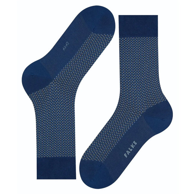Falke Uptown Tie SO 12437 herensokken in donkerblauw met fijn grijs-groen ruitpatroon en effen hiel en teen. - Jambelles