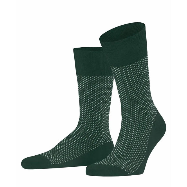 Falke heren sokken Uptown Tie SO 12437 in donkergroen met lichtgrijs stippenpatroon en effen boord, teen en hiel. - Jambelles