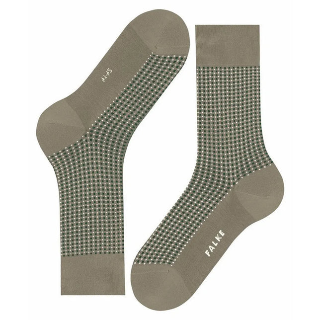 Falke heren sokken Uptown Tie SO 12437 in taupe met groen-wit ruitpatroon en effen boord, hiel en teen. - Jambelles