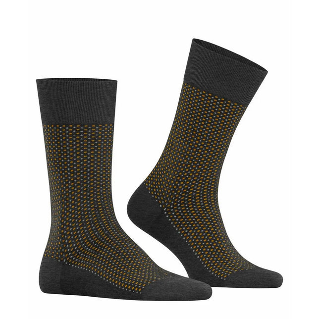 Falke heren sokken Uptown Tie SO 12437 in donkergrijs met fijn oranje-grijs stippenpatroon. - Jambelles