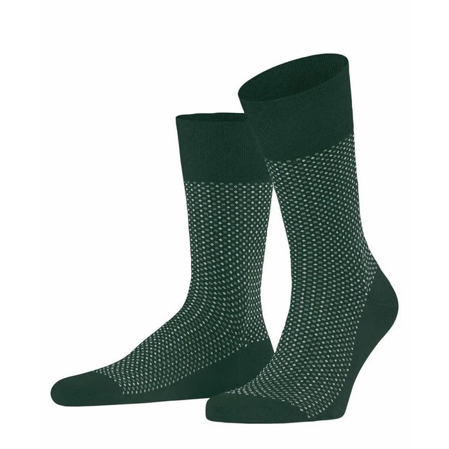 Falke Uptown Tie SO 12437 herensokken in donkergroen met fijn lichtgrijs stippendessin en effen boord, teen en hiel - Jambelles