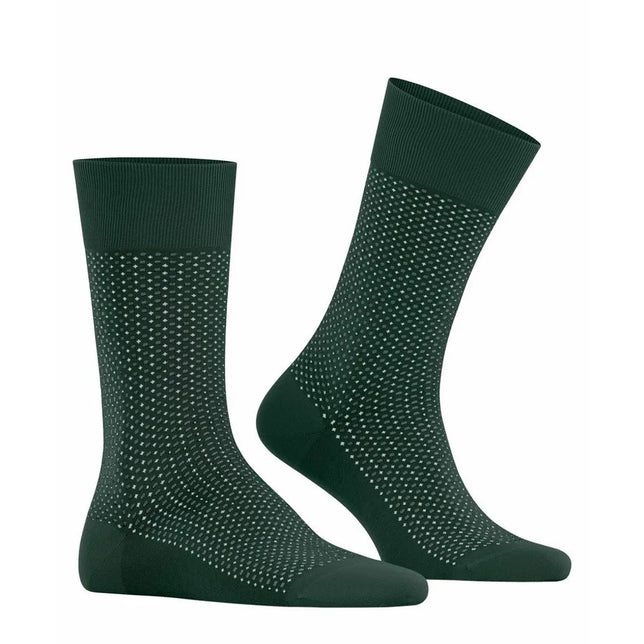 Falke Heren Sokken Uptown Tie SO 12437 in donkergroen met fijn licht stippenpatroon en effen boord, hiel en teen. - Jambelles