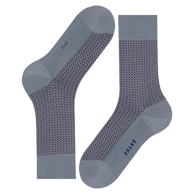 Falke heren sokken Uptown Tie SO 12437 in grijs met bordeaux vierkantjes en effen boorden, hielen en tenen. - Jambelles