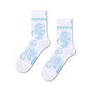 Happy Socks Bridal 2-pack witte short crew sokken met lichtblauwe bloemen en sierlijke rand - Jambelles