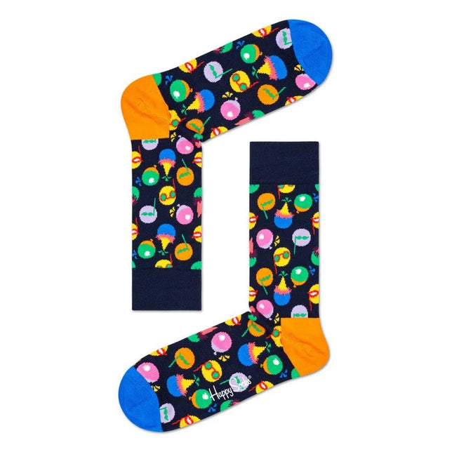 Happy Socks fantasiesokken in donkerblauw met kleurrijke ballonnen, blauwe tenen en oranje hielen. - Jambelles