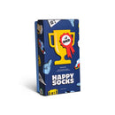 Blauwe Happy Socks fantasiesokken voor dames en heren met raceauto's, trofeeën, bierpullen en #1 Dad-rozetten. - Jambelles