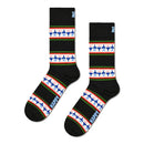 Paar roze Happy Socks fantasie sokken met rode, blauwe, gele en witte tulpen en blauw HAPPY-logo. - Jambelles